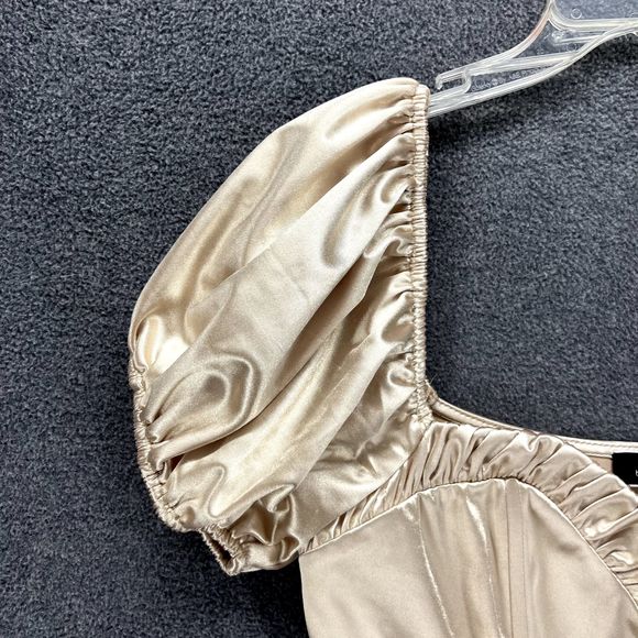 Blue Blush Top womens Large Satin corset Beige Crop Puff short Sleeve sweetheart - Picture 4 of 13